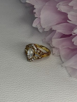 925 Sterling Silver Gold Plated CZ Ring Size 5