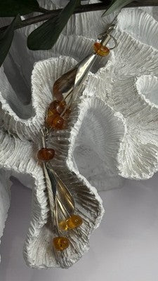 Vintage Unique Design Dangle 925 Sterling Silver Amber Earrings