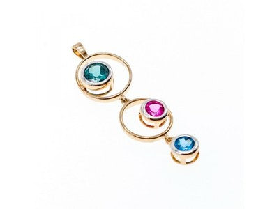 925 Sterling Silver Gold Plated Aquamarine, Topaz & Tourmaline Pendant
