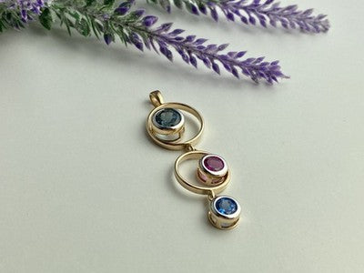 925 Sterling Silver Gold Plated Aquamarine, Topaz & Tourmaline Pendant