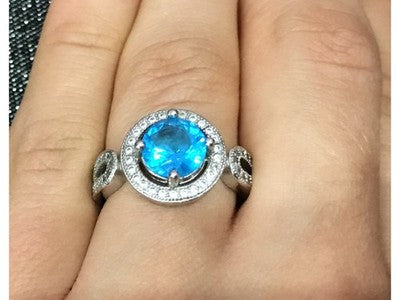 925 Sterling Silver Blue Topaz Ring Size 8