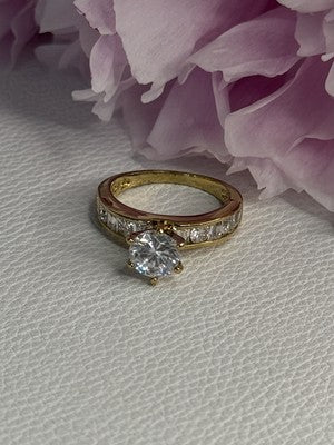 925 Sterling Silver Gold Plated CZ Ring Size 7