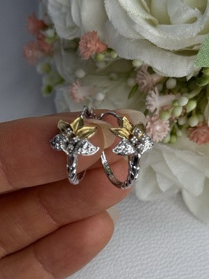 925 Sterling Silver Gold Plated Flowers Earrings Length 0.75 Inch
