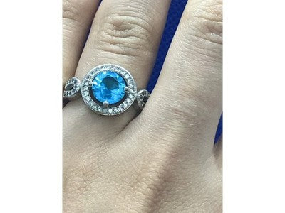 925 Sterling Silver Blue Topaz Ring Size 8