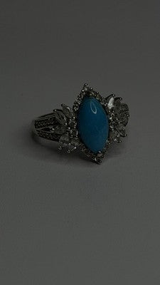 925 Sterling Silver Blue Turquoise & Beryl Stones Ring Size 9