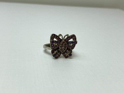 925 Sterling Silver Iolite & Pink Topaz "Butterfly" Ring Size 8