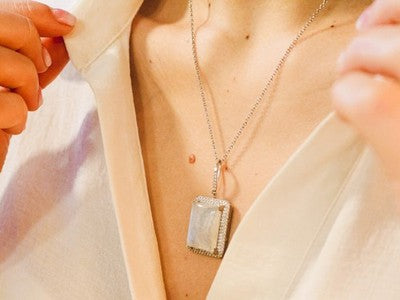 925 Sterling Silver Moonstone & CZ Chain With Pendant