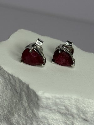 925 Sterling Silver Ruby Earrings Length 0.37 Inch
