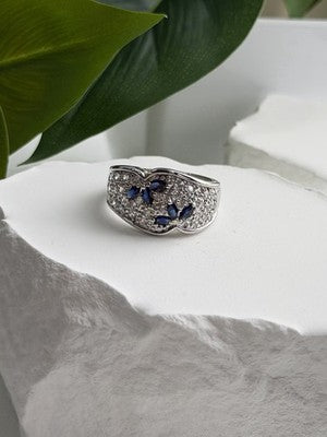 925 Sterling Silver Sapphire & Beryl Ring Size 10