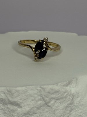 14K Yellow Gold Sapphire & Diamond Ring Size 7.5