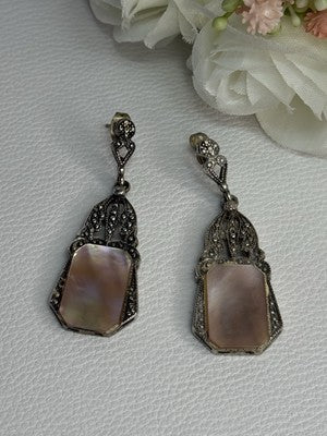 Vintage 925 Sterling Silver Abalone Earrings Length 2 Inch