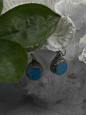 Dangle Vintage 925 Sterling Silver Blue Turquoise Earrings