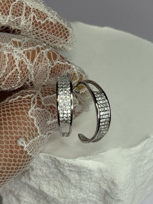 925 Sterling Silver Elegant CZ Earrings Length 0.76
