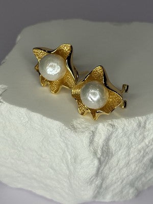 925 STERLING SILVER GOLD PLATED PEARL EARRINGS LENGTH 0.9 INCH