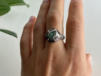 925 Sterling Silver Haliotis & Marcasites Ring Size 8.5