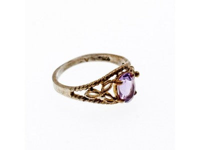925 Sterling Silver Amethyst Openwork Ring Size 5.5