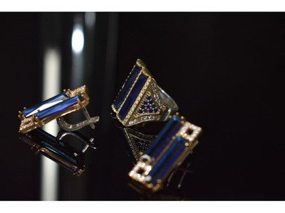 925 Sterling Silver Blue Alpanite SET (Ring & Earrings)