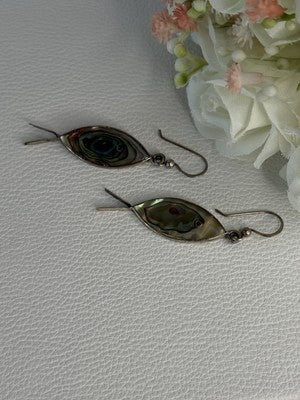 925 Sterling Silver Abalone Fish Earrings Length 2 Inch