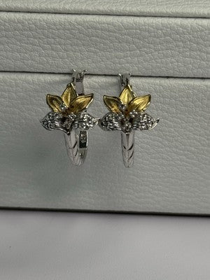 925 Sterling Silver Gold Plated Flowers Earrings Length 0.75 Inch