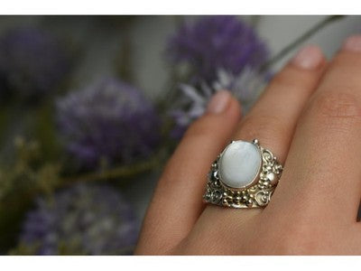 925 Sterling Silver Mother Of Pearl Openwork Ring Size 6.5