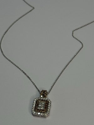 14K WHITE GOLD HESSONITE & DIAMOND NECKLACE LENGTH 18 INCH