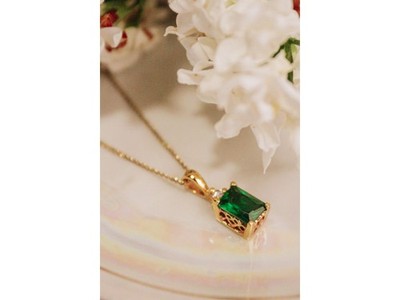 925 Sterling Silver Gold Plated Emerald & Goshenite Chain With Pendant