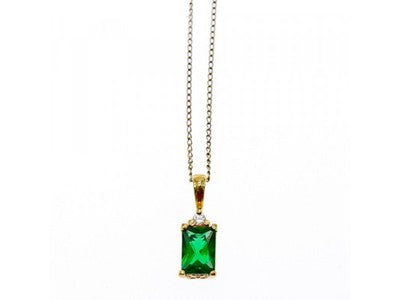 925 Sterling Silver Gold Plated Emerald & Goshenite Chain With Pendant