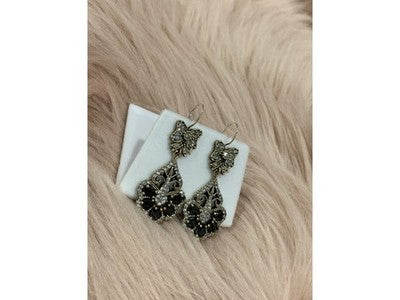 925 Sterling Silver Black Tourmaline (Sherl) & CZ SET