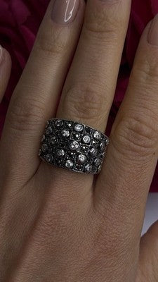 Vintage Wide Band 925 Sterling Silver Beryl & Marcasite Ring Size 8