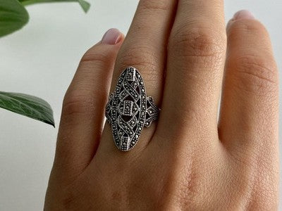 925 Sterling Silver Marcasites Ring Size 6.5
