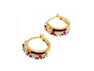 925 Sterling Silver Gold Plated Ruby Earrings