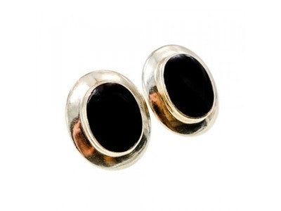 925 Sterling Silver Black Nephrite Classic Earrings