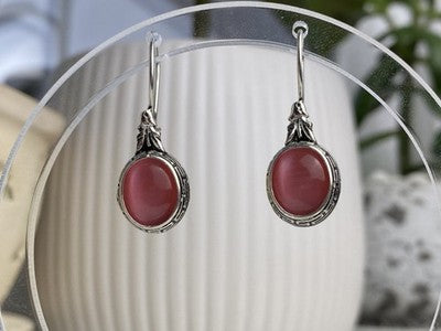 Vintage 925 Sterling Silver Agate Earrings