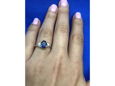 925 Sterling Silver Sapphire & CZ Ring Size 6.5