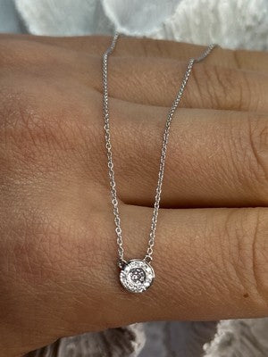14K 585 WHITE GOLD DIAMOND 0.13 CARAT FASHION NECKLACE LENGTH 18/16 INCH