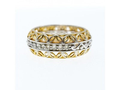 925 Sterling Silver Gold Plated Sapphires Openwork Ring Size 7.5