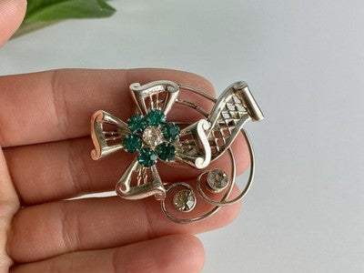 Vintage 925 Sterling Silver Jewelry Glass "Flowering" Brooch