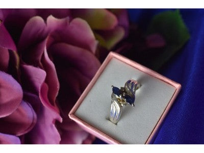 925 Sterling Silver Blue Spinel & CZ Ring Size 8
