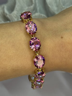 925 Sterling Silver Gold Plated Pink Mystic Topaz Bracelet Length 8.5 Inch