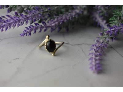 925 Sterling Silver Black Agate Ring Size 8