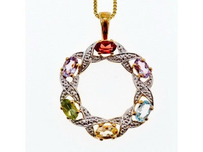925 Sterling Silver Gold Plated Multi Gemstones "Spring" Chain With Pendant