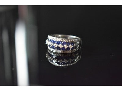 925 Sterling Silver London Blue & White Topaz Ring Size 6.5