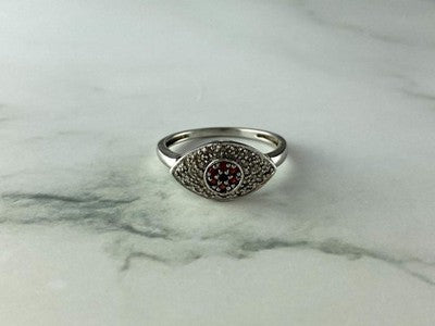 925 Sterling Silver Red Spinel, Tanzanite & Goshenite Ring Size 8.5