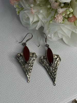 Vintage 925 Sterling Silver Agate Earrings Length 2.60 Inch