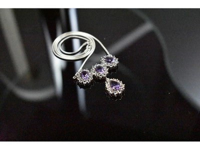925 Sterling Silver Purple Tourmaline & Colorless Spinel Necklace Italy