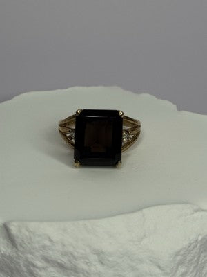 10K Yellow Gold Brown Tourmaline & Diamonds Ring Size 6