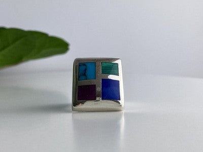 925 Sterling Silver Multicolor Agate Ring Size 5.5