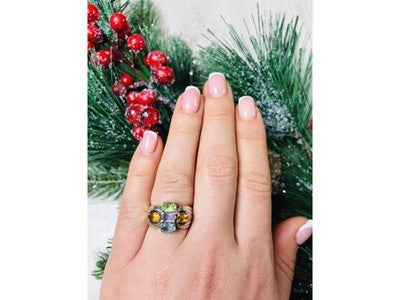 925 Sterling Silver Multi Gemstones Ring Size 6.5