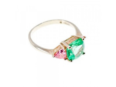 925 Sterling Silver Aquamarine & Pink Spinel Ring Size 11.75