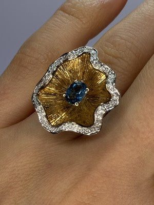 925 Sterling Silver Gold Plated Topaz "Beautiful Flower" Ring Size  7